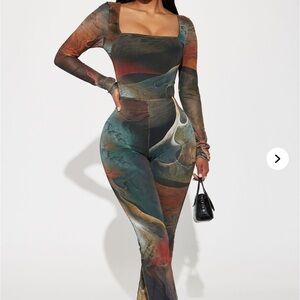 Fashion Nova Earthy Tones Abstract Jumpsuit